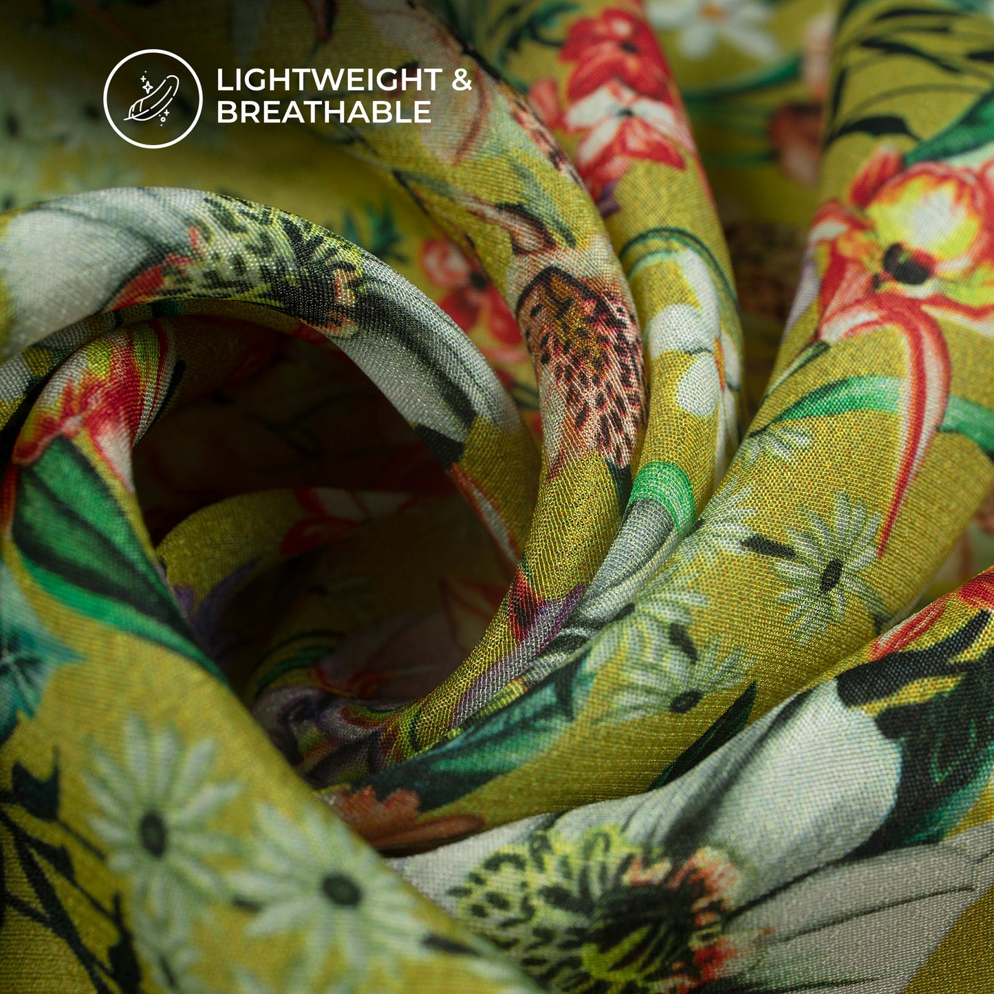 Vintage-Style Botanical Digital Print Viscose Natural Crepe Fabric