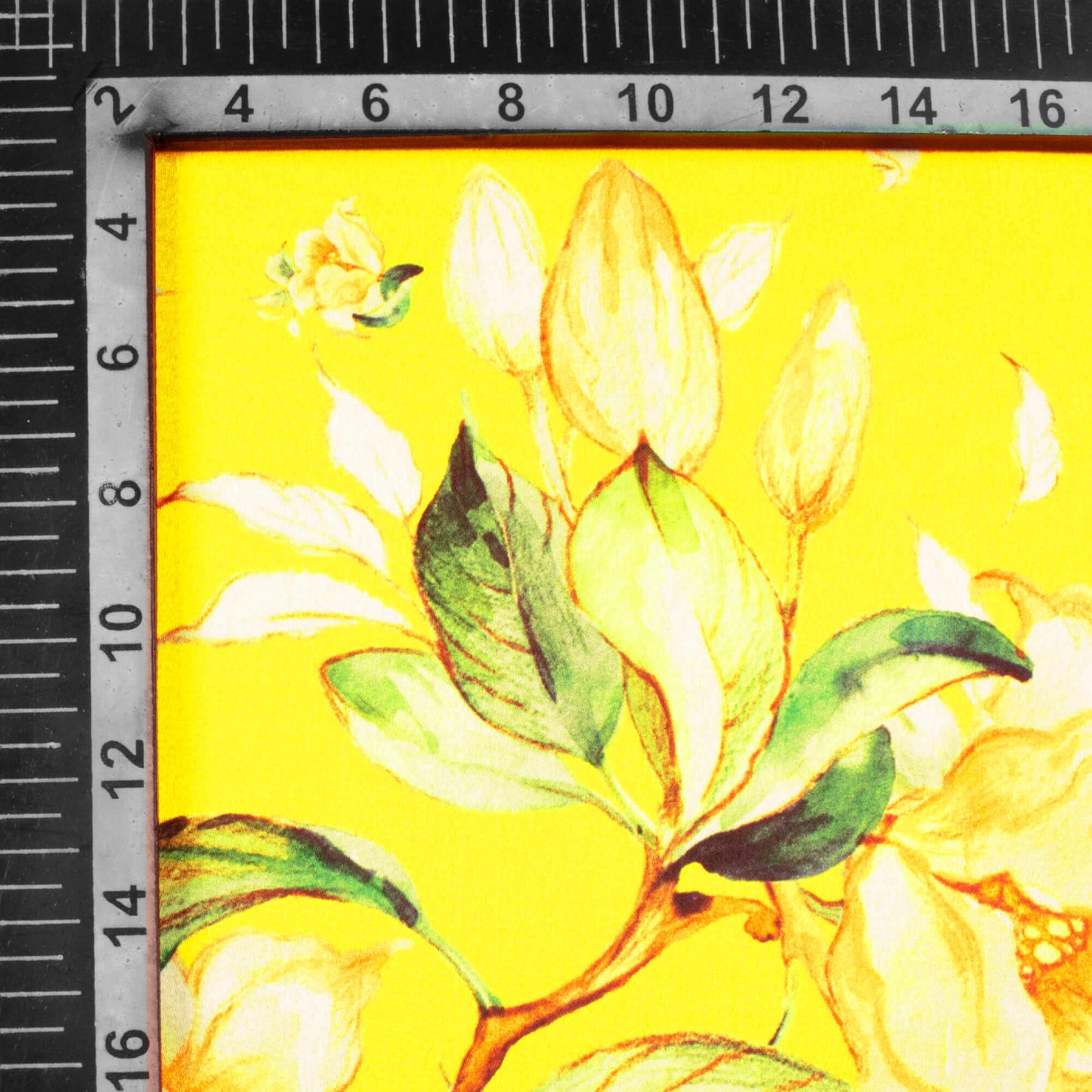 Bumblebee Yellow And Green Floral Pattern Digital Print Japan Satin Fabric