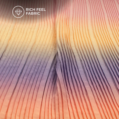 Attractive Multi Color Ombre Pleated Crepe Satin Fabric