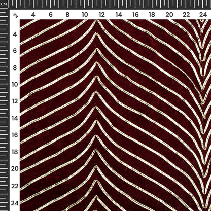 Luxurious Golden Zari Chevron Embroidery On Maroon Velvet Fabric