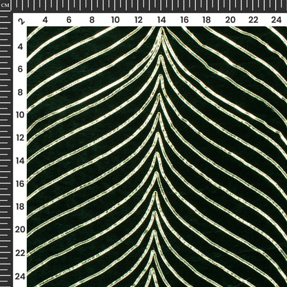 Luxurious Golden Zari Chevron Embroidery On Dark Green Velvet Fabric