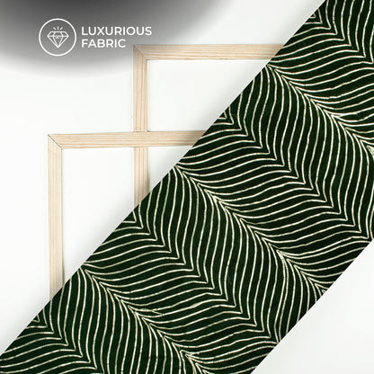 Luxurious Golden Zari Chevron Embroidery On Dark Green Velvet Fabric