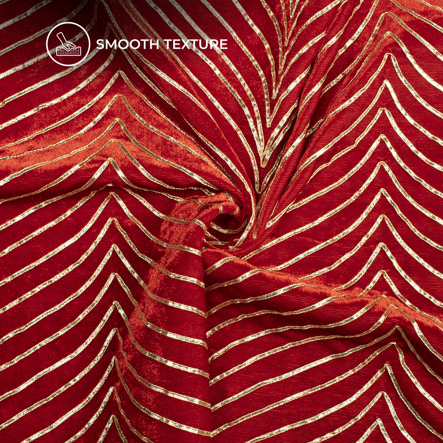 Luxurious Golden Zari Chevron Embroidery On Red Velvet Fabric