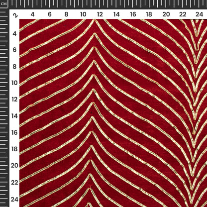 Luxurious Golden Zari Chevron Embroidery On Red Velvet Fabric