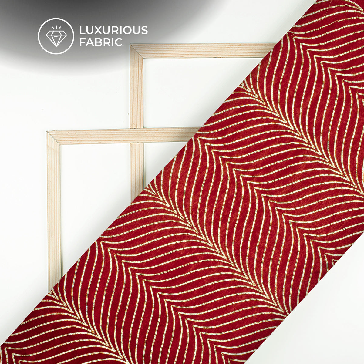 Luxurious Golden Zari Chevron Embroidery On Red Velvet Fabric