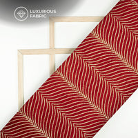 Luxurious Golden Zari Chevron Embroidery On Red Velvet Fabric