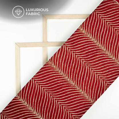 Luxurious Golden Zari Chevron Embroidery On Red Velvet Fabric