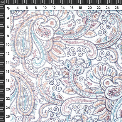 Exclusive Peach Thread With Gold Sequins Paisley Chain Work Embroidery Fabric