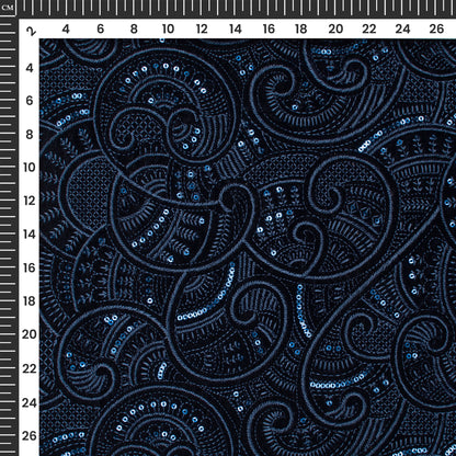 Luxurious Velvet Embroidered Fabric With Sequins And Delicate Threadwork
