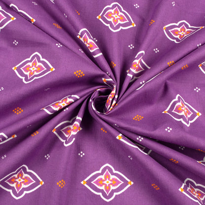 Purple Bandhanii Digital Print Cotton Cambric Fabric