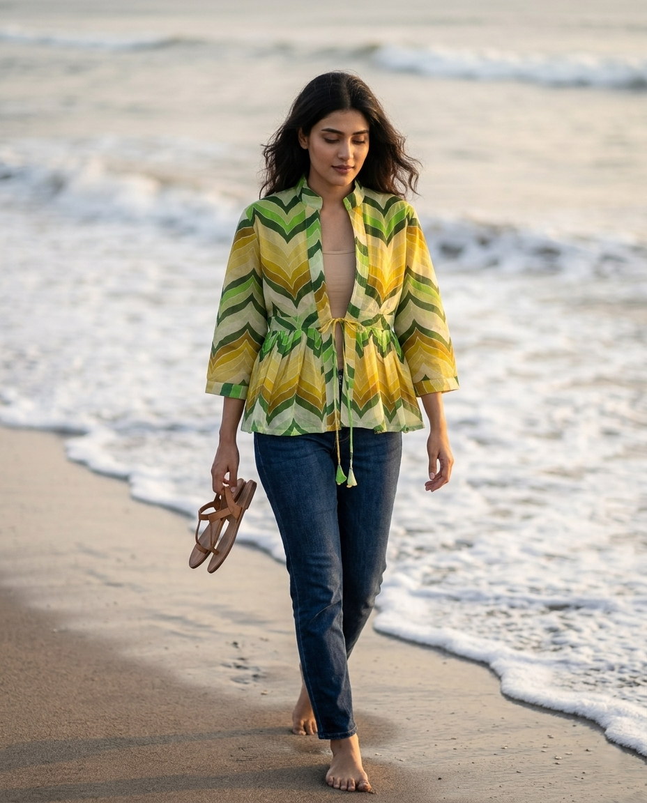 Trendy Chevron Frill Jacket For Women