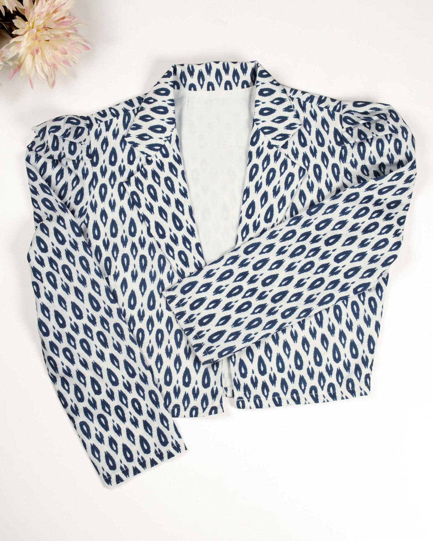 Blue Ikkat Printed Puff Sleeve Jacket
