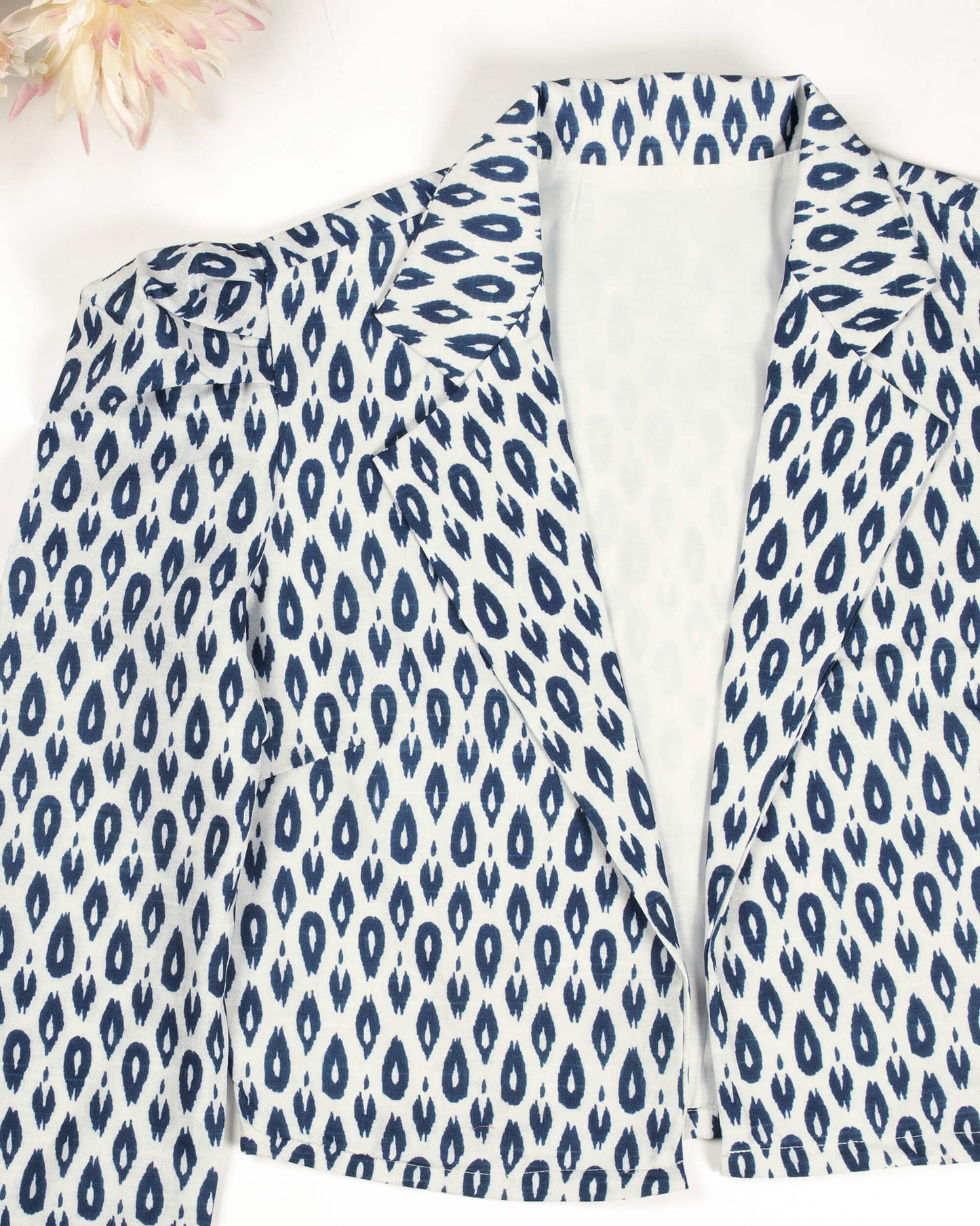 Blue Ikkat Printed Puff Sleeve Jacket