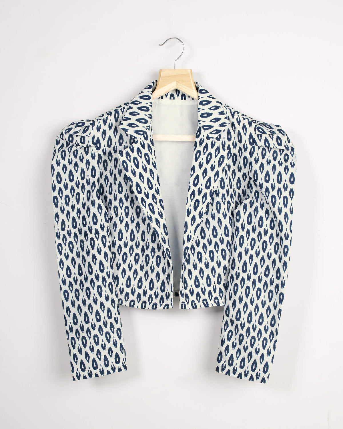 Blue Ikkat Printed Puff Sleeve Jacket