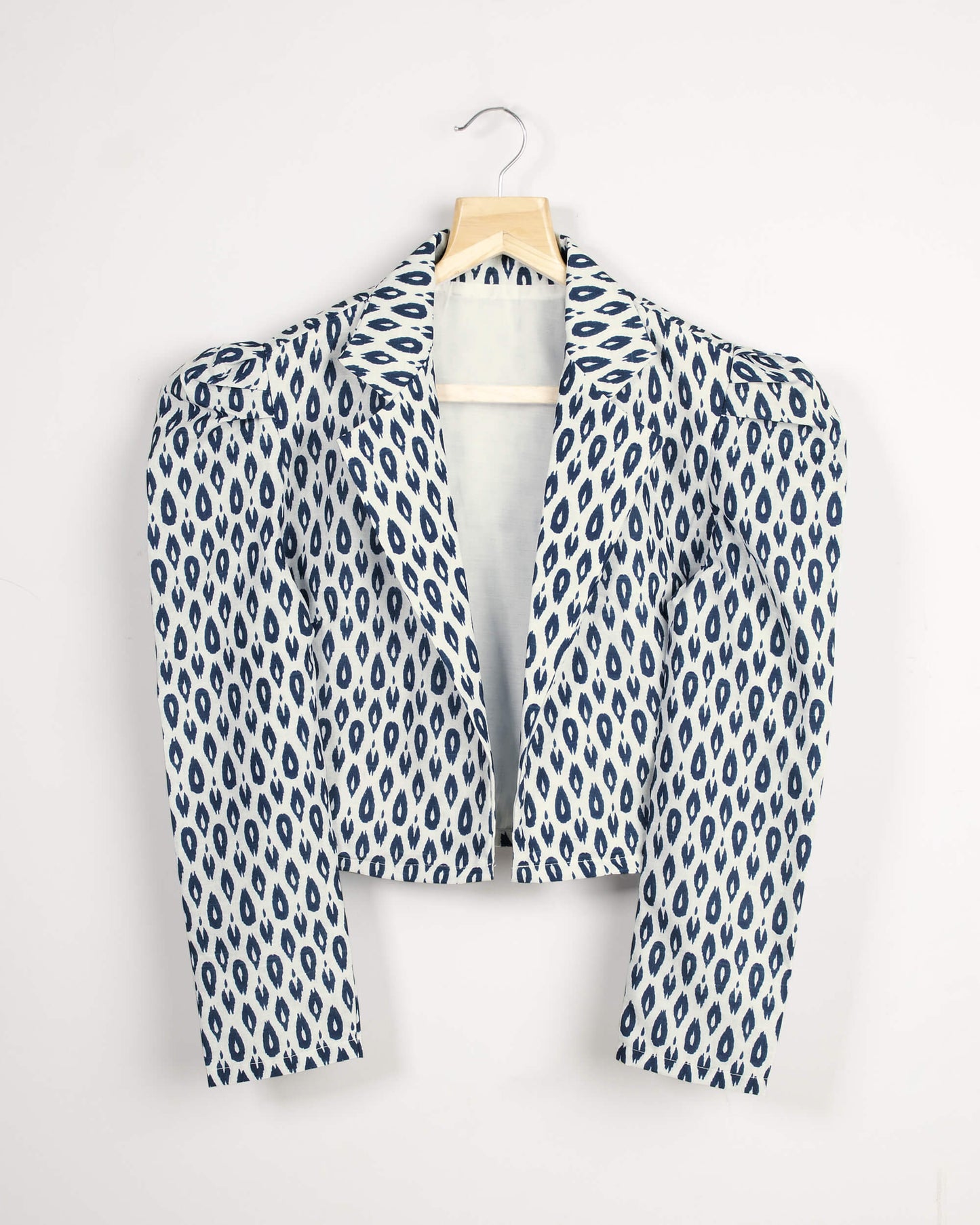 Blue Ikkat Printed Puff Sleeve Jacket