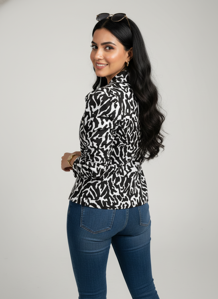 Zebra Printed Puff Sleeve Jacket