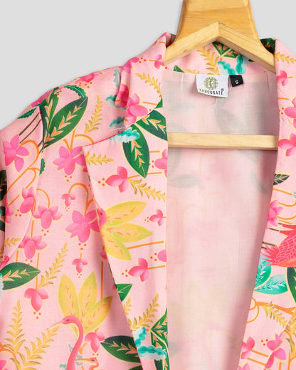 Vintage Pink Floral Jacket For Women
