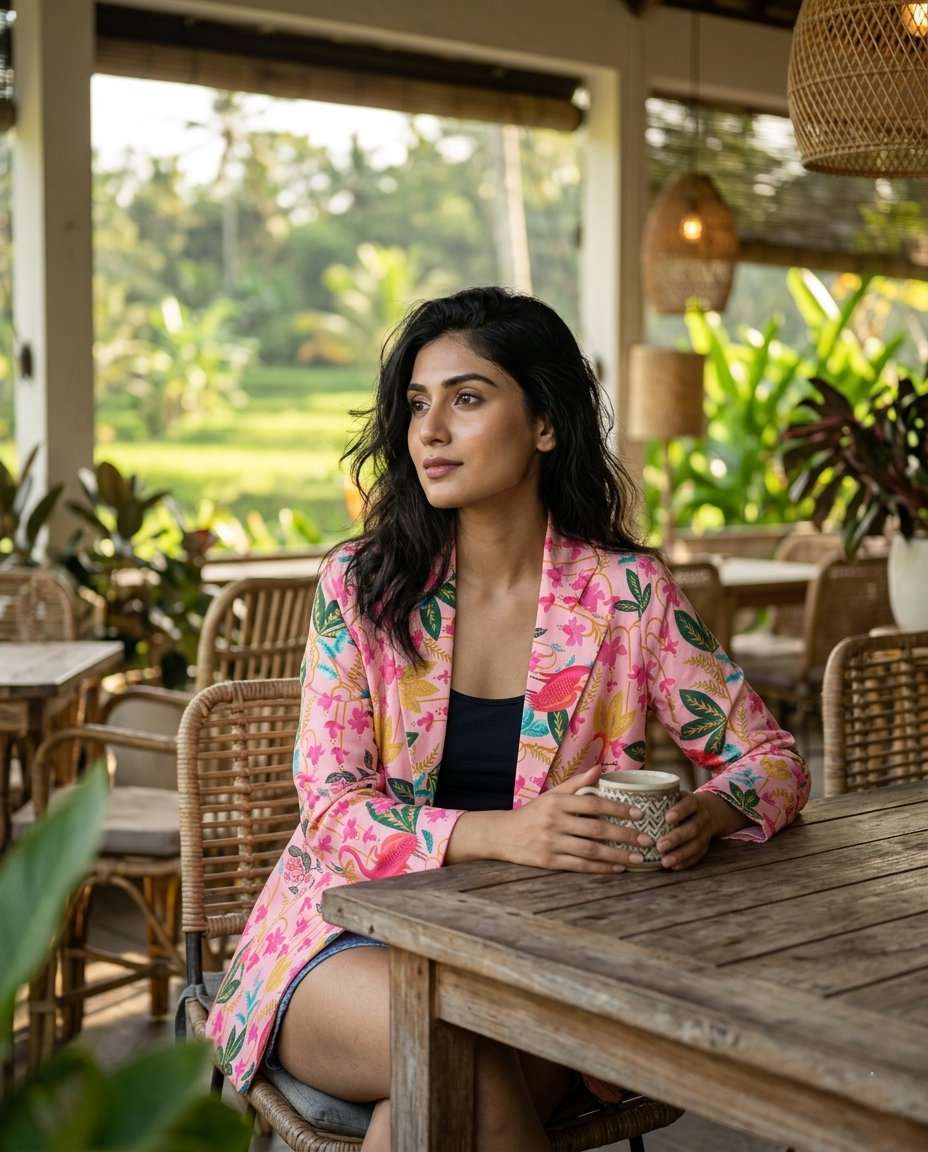 Vintage Pink Floral Jacket For Women