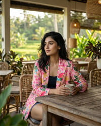 Vintage Pink Floral Jacket For Women