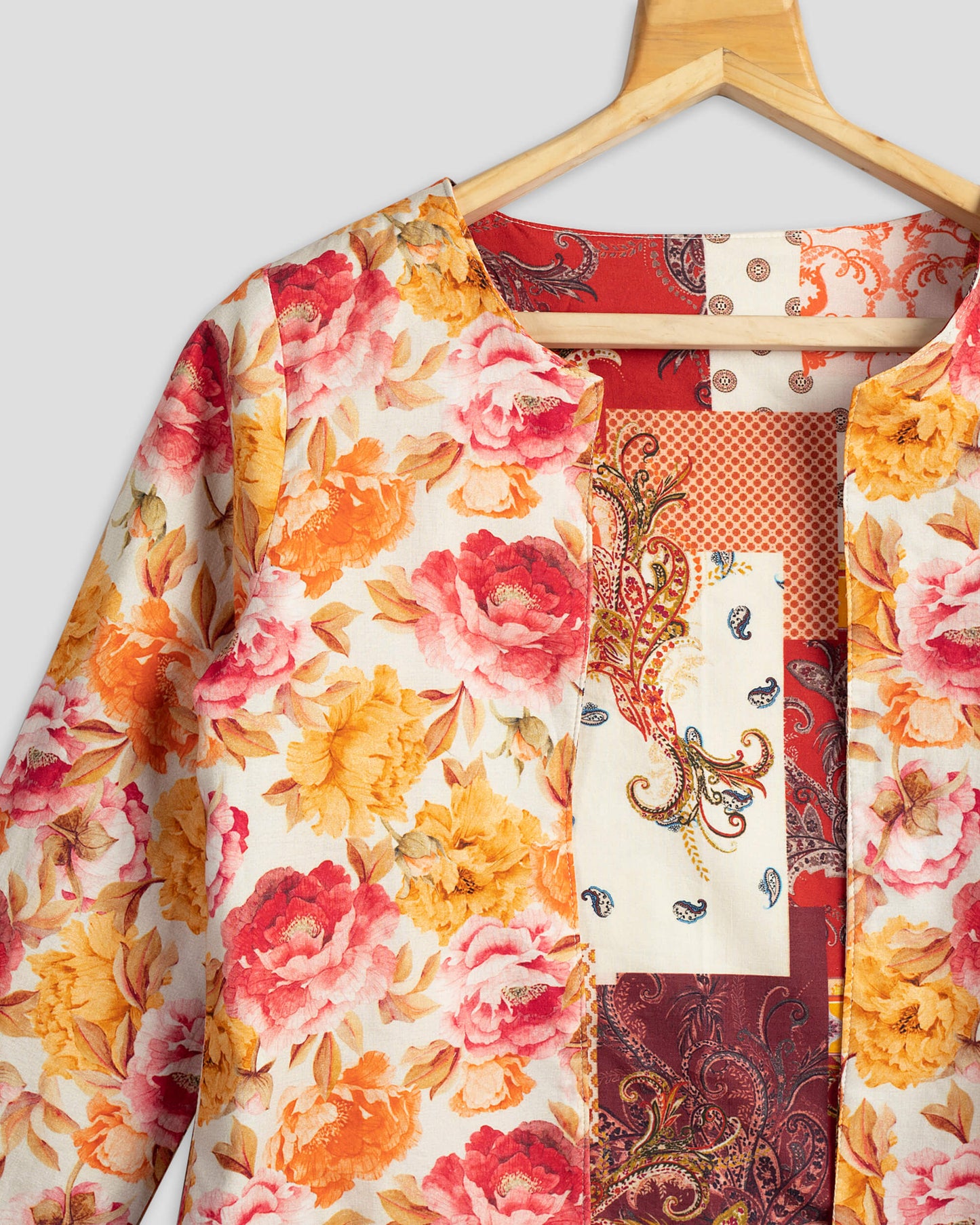 Trendy Ethnic Floral Reversible Jacket For Women