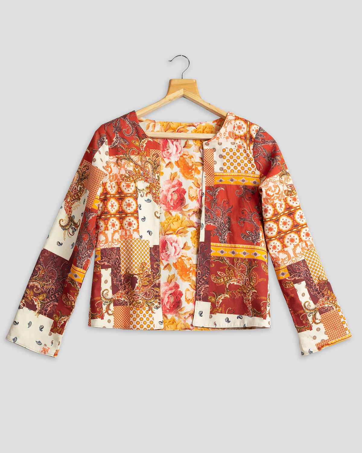 Trendy Ethnic Floral Reversible Jacket For Women