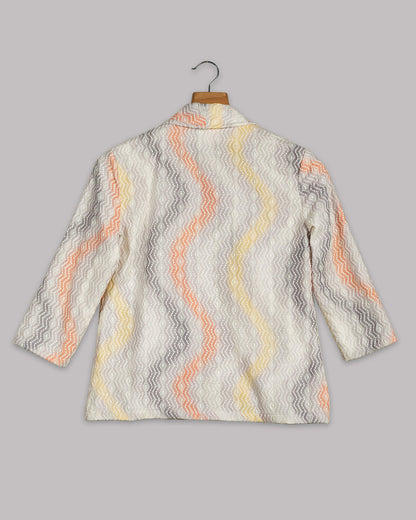 Chevron Printed Embroidery Muslin Jacket