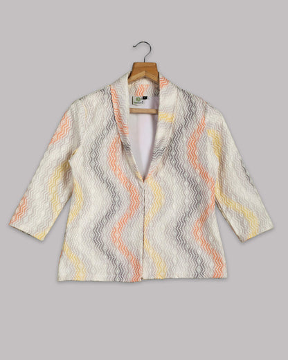 Chevron Printed Embroidery Muslin Jacket