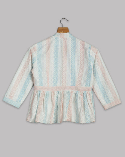 Trendy Floral Embroidery Frill Jacket