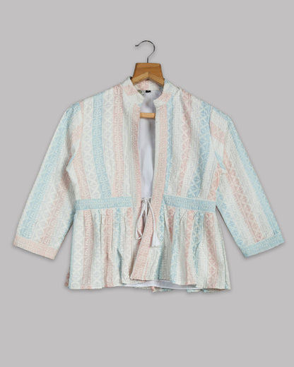 Trendy Floral Embroidery Frill Jacket