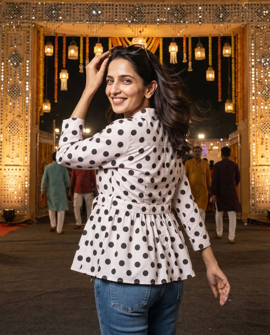 Smart Polka Dots Frill Jacket For Women