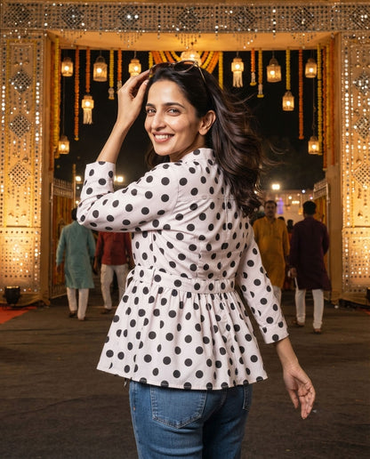 Smart Polka Dots Frill Jacket For Women