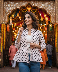 Smart Polka Dots Frill Jacket For Women