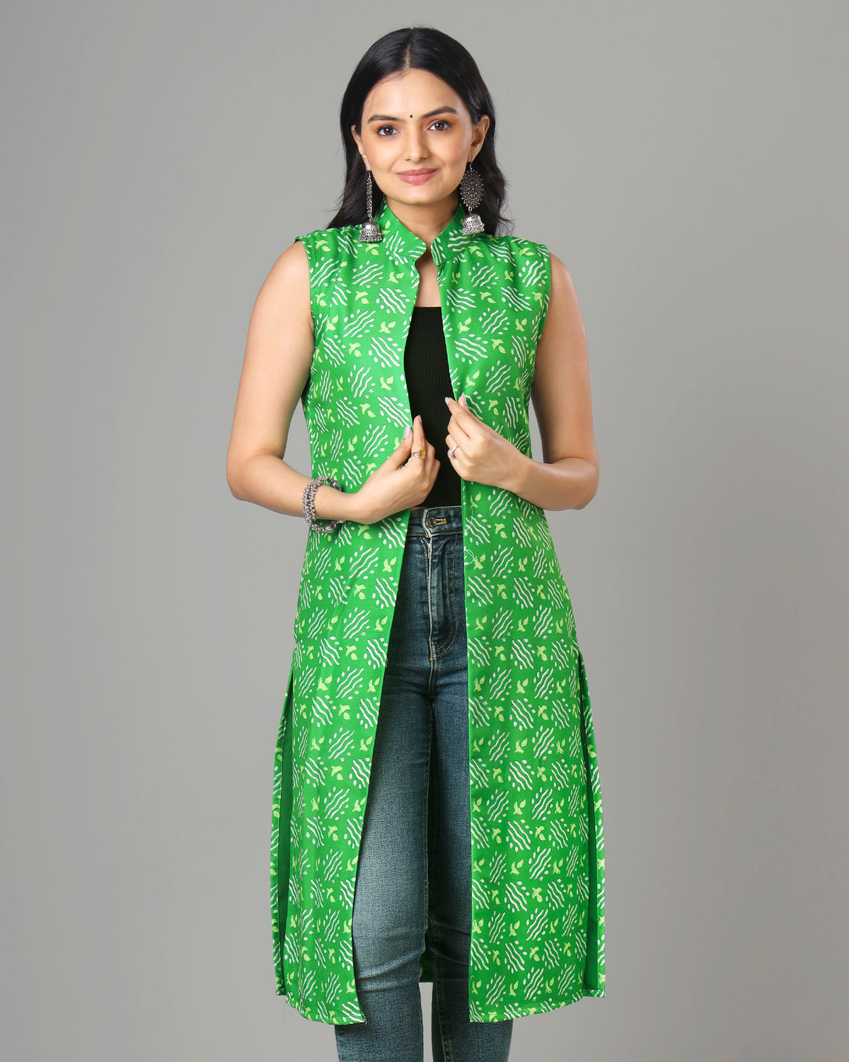 Trendy Bandhanii Designer Long Jacket For Woman