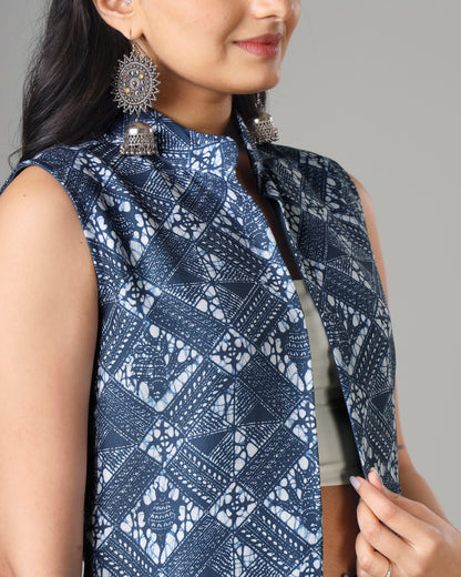 Traditional Indiigo Long Jacket For Woman