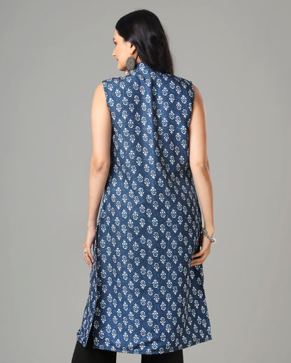 Trendy Quirky Indiigo Long Jacket For Woman