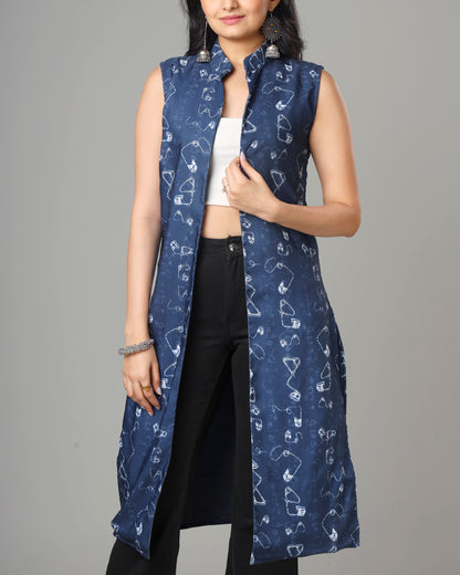 Trendy Quirky Indiigo Long Jacket For Woman