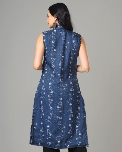 Trendy Quirky Indiigo Long Jacket For Woman