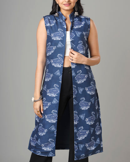 Trendy Quirky Indiigo Long Jacket For Woman