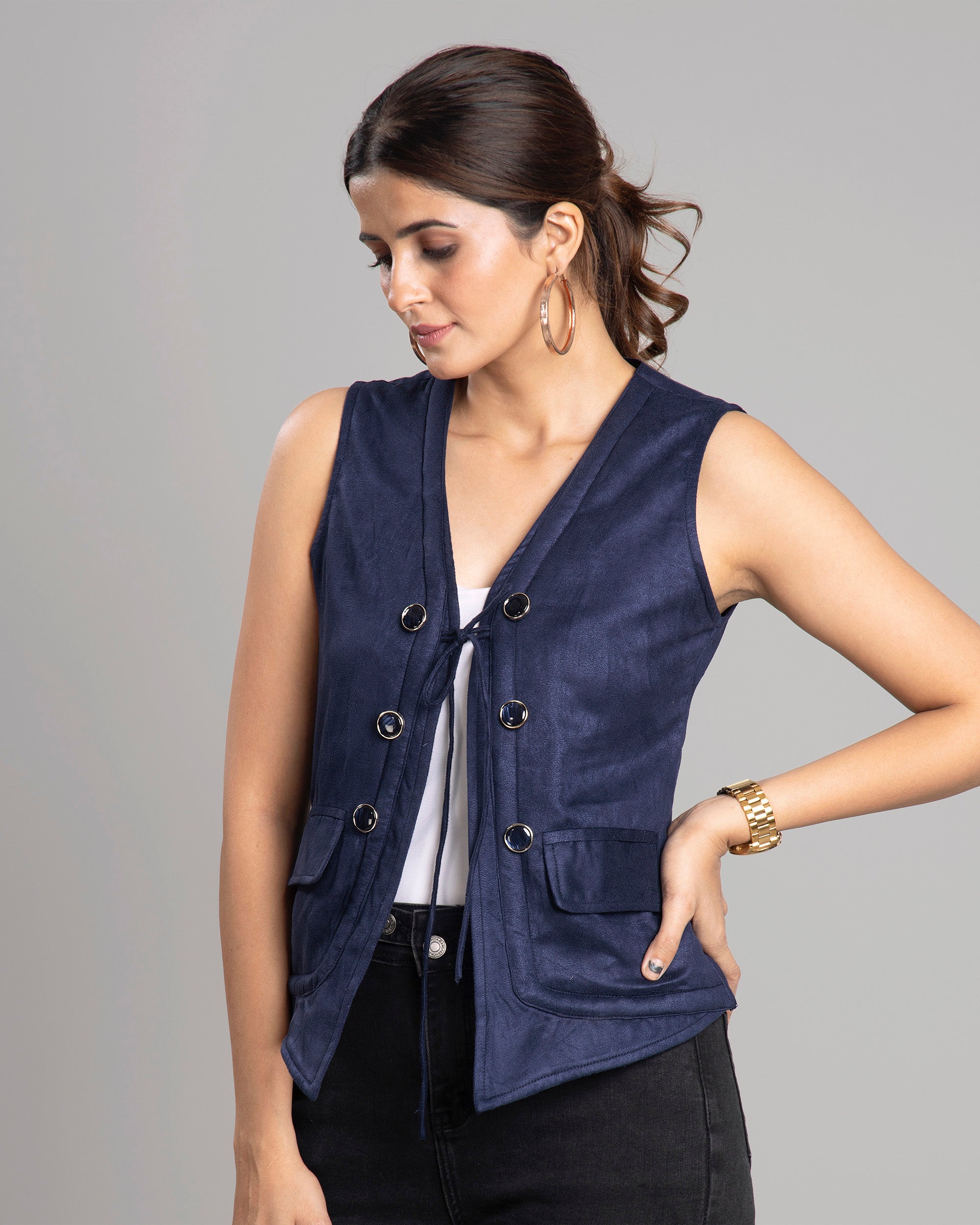 Cambric Cotton Quilted Vest In Block Print