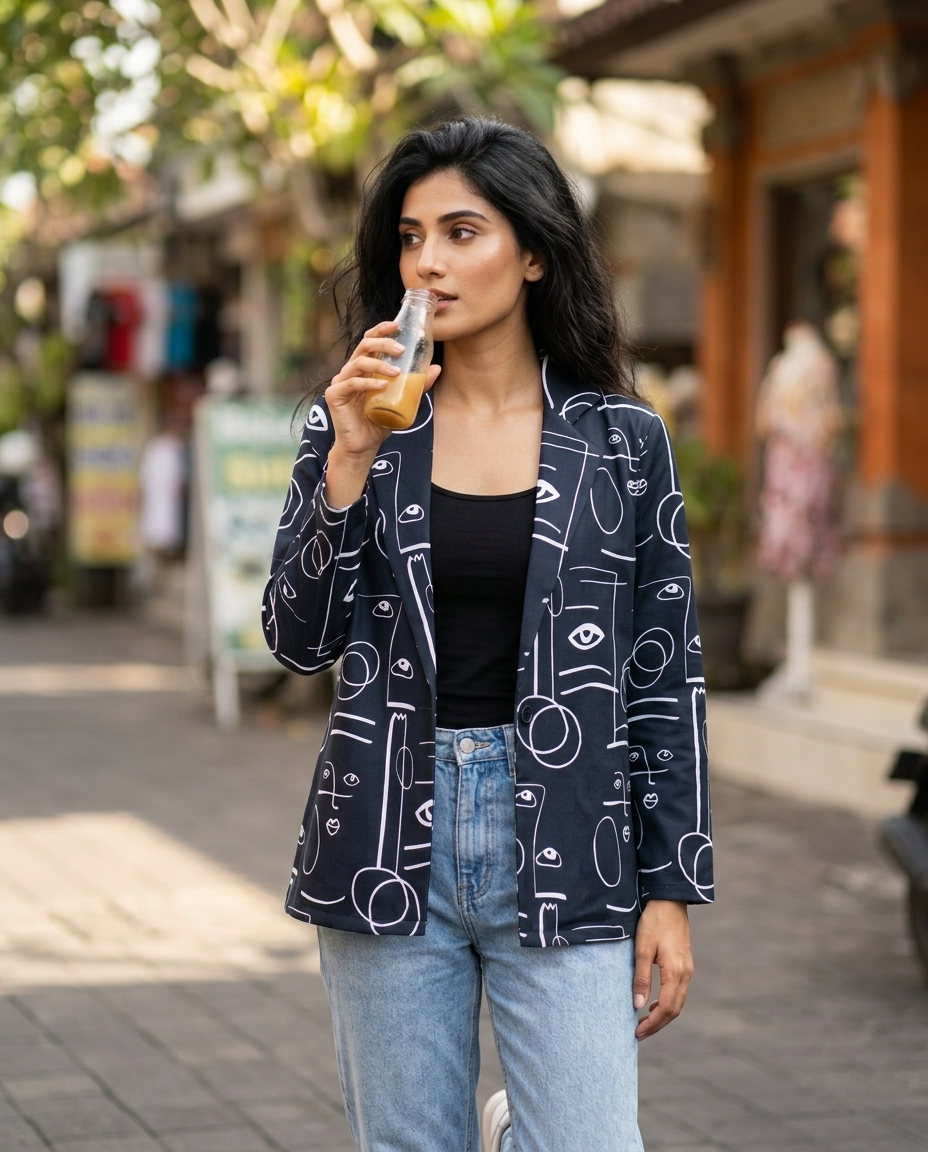 Quirky Face Design Jackets For Playful Women