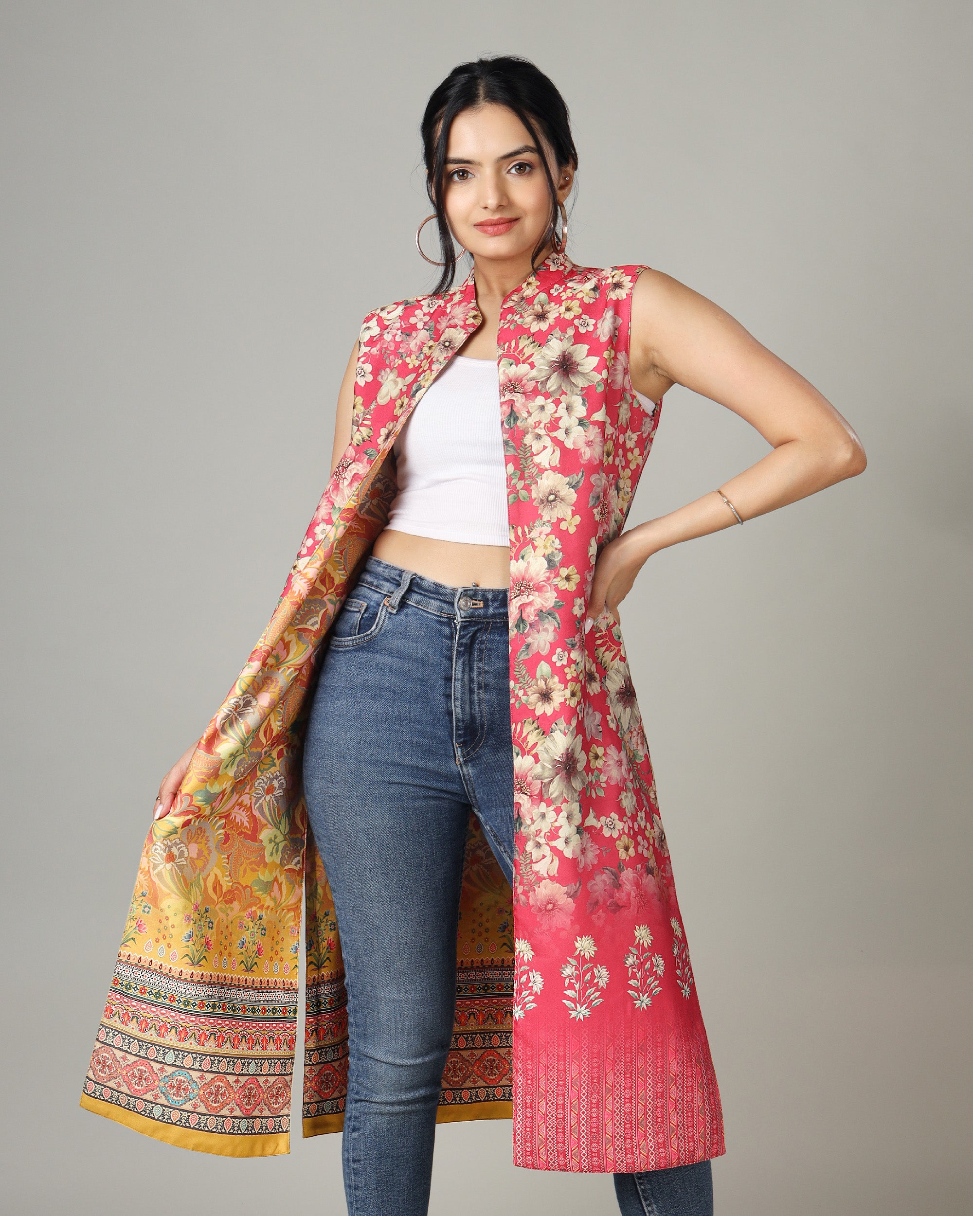 Buy Red Sheer Silk Veni Floral Print Jacket For Women by Aseem Kapoor Online  at Aza Fashions. | Modest fashion outfits, Draping fashion, Ethnic fashion  indian