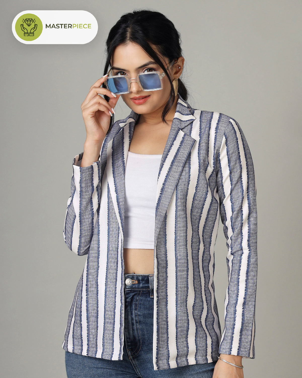 Feminine Flair-Striped Delight Women's Jacket