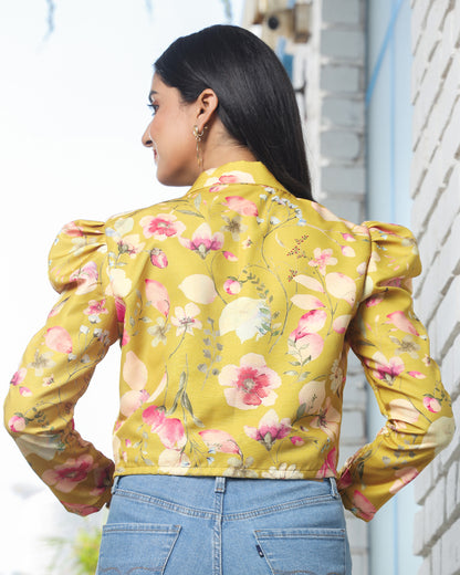 Full Blooms Floral Puff Sleev Women's Jacket