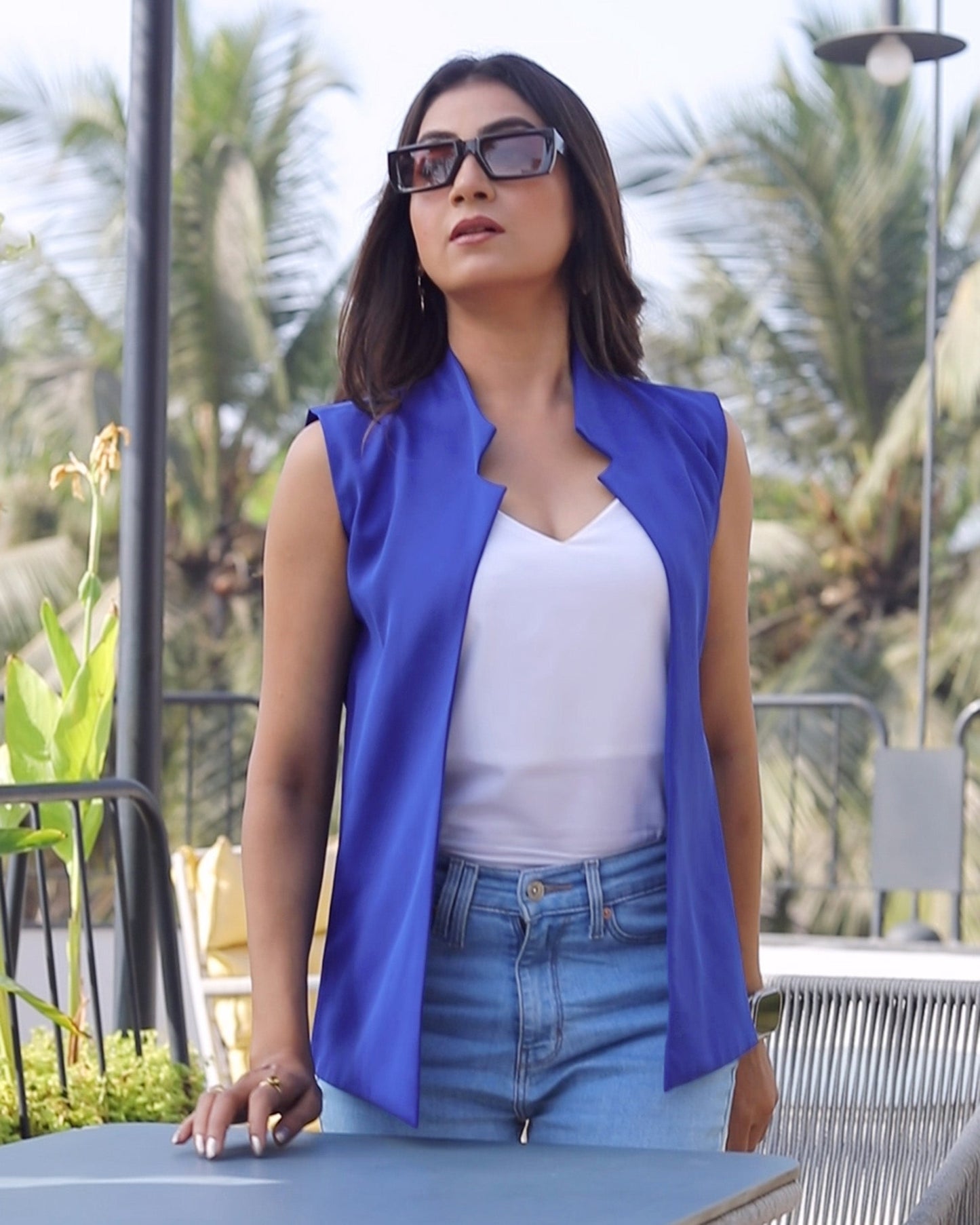 The Blue Crush: Women's Versatile Sleeveless Jacket