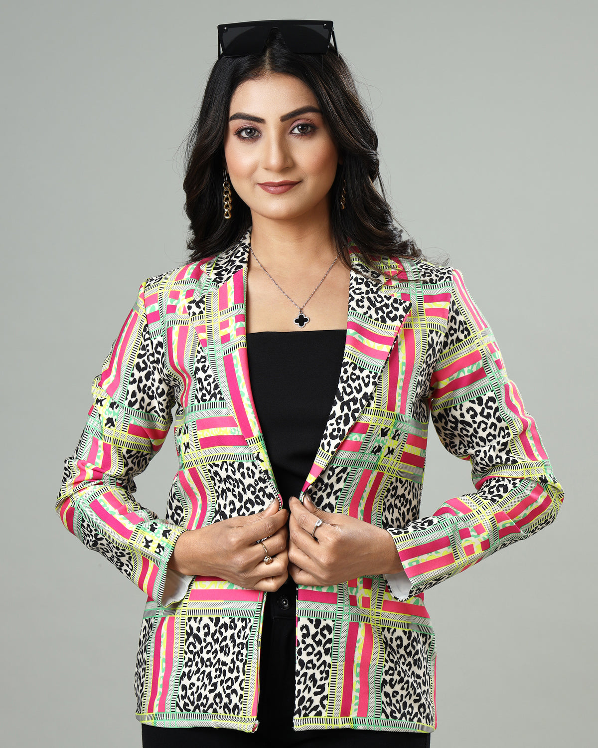 Luxe Layers: Women's Leopard Checks Print Jacket