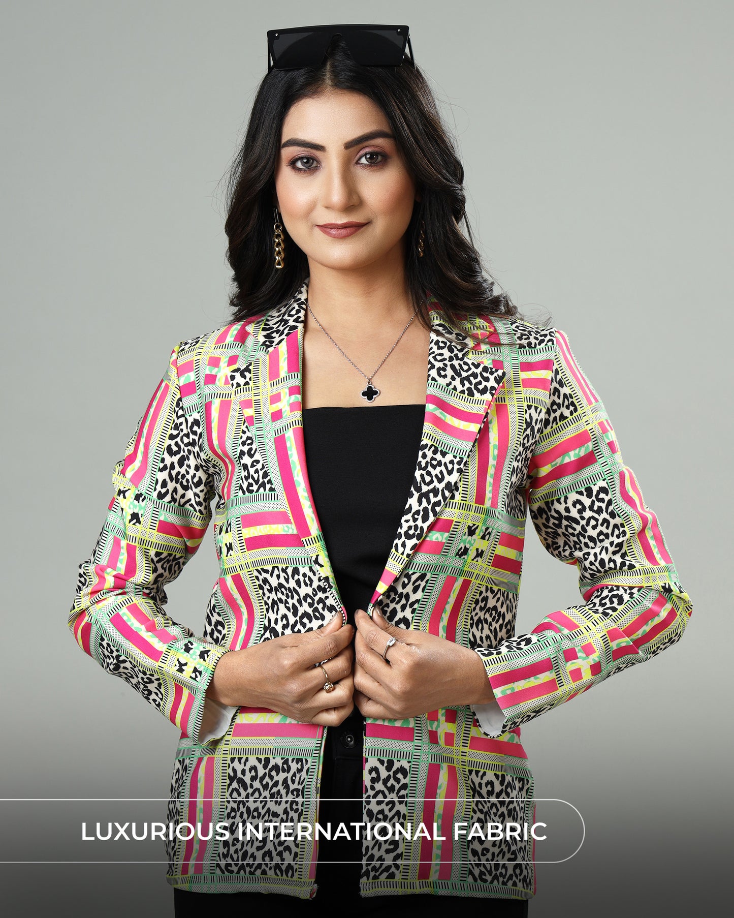 Luxe Layers: Women's Leopard Checks Print Jacket
