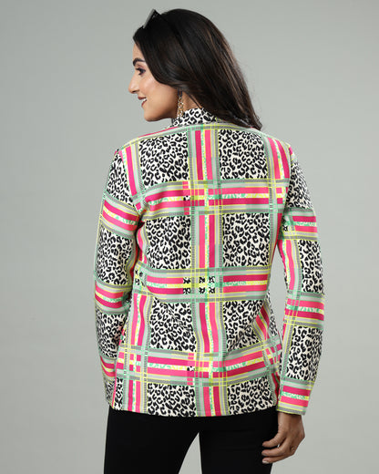 Luxe Layers: Women's Leopard Checks Print Jacket
