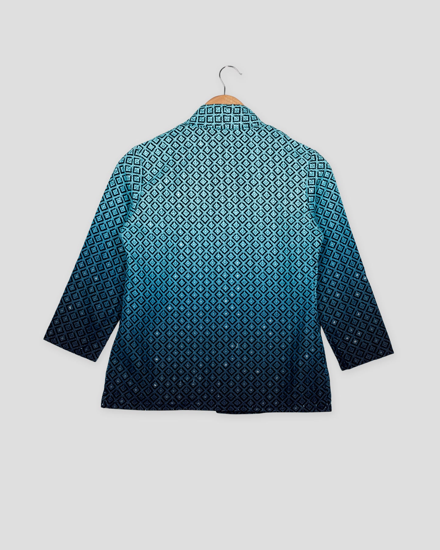 Royal Edit: Blue Ombre Embroidered Notched Collar Jacket