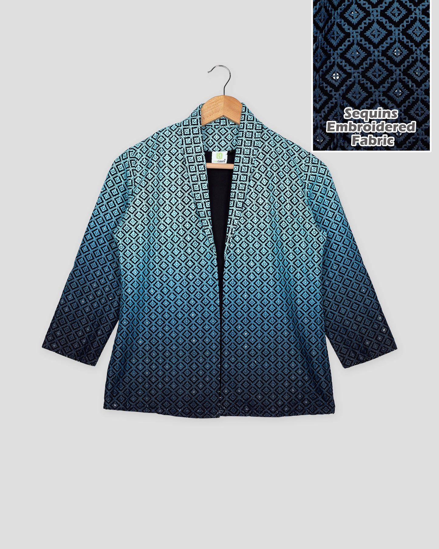 Royal Edit: Blue Ombre Embroidered Notched Collar Jacket