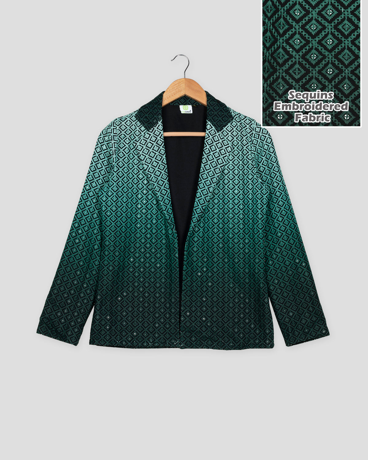 Royal Edit: Green Ombre Embroidered Notched Collar Jacket